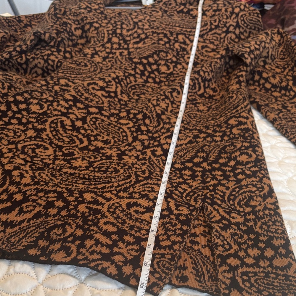 Ruby Rd. Black and Brown Paisley Open Front Sweater Coat Front Patch Pockets Lar - Picture 9 of 9